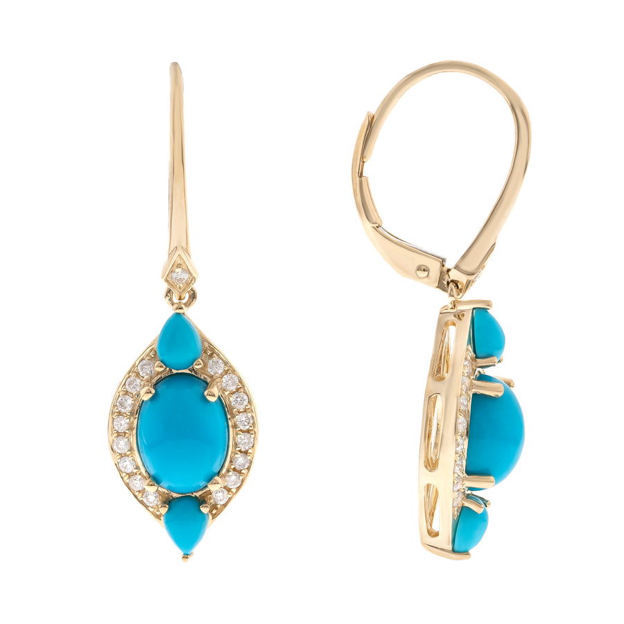 14K Yellow Gold Turquoise Earrings