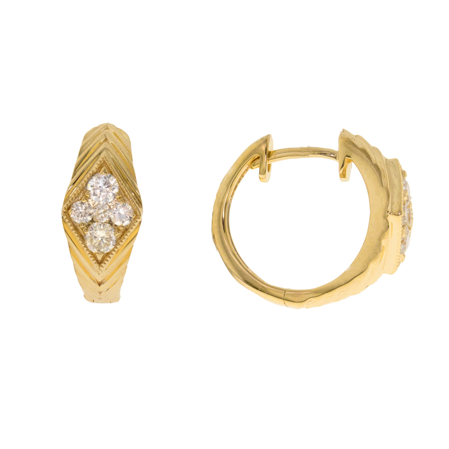 14K Yellow Gold White Diamond Earrings