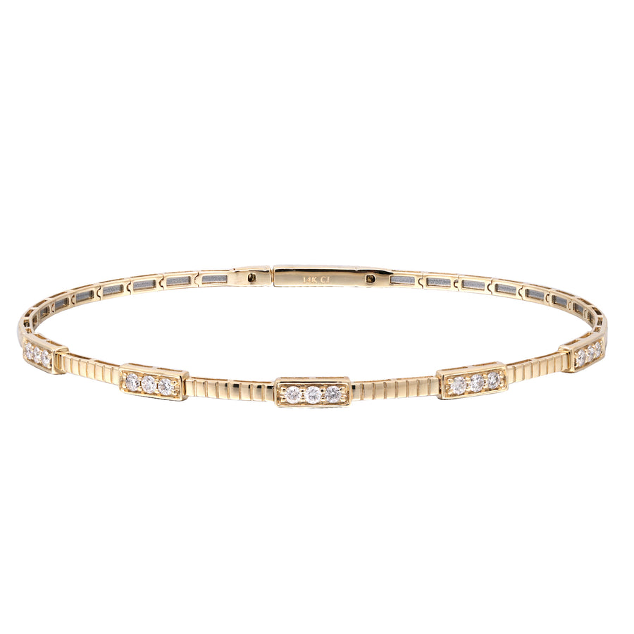 14K Yellow Gold White Diamond Bangle