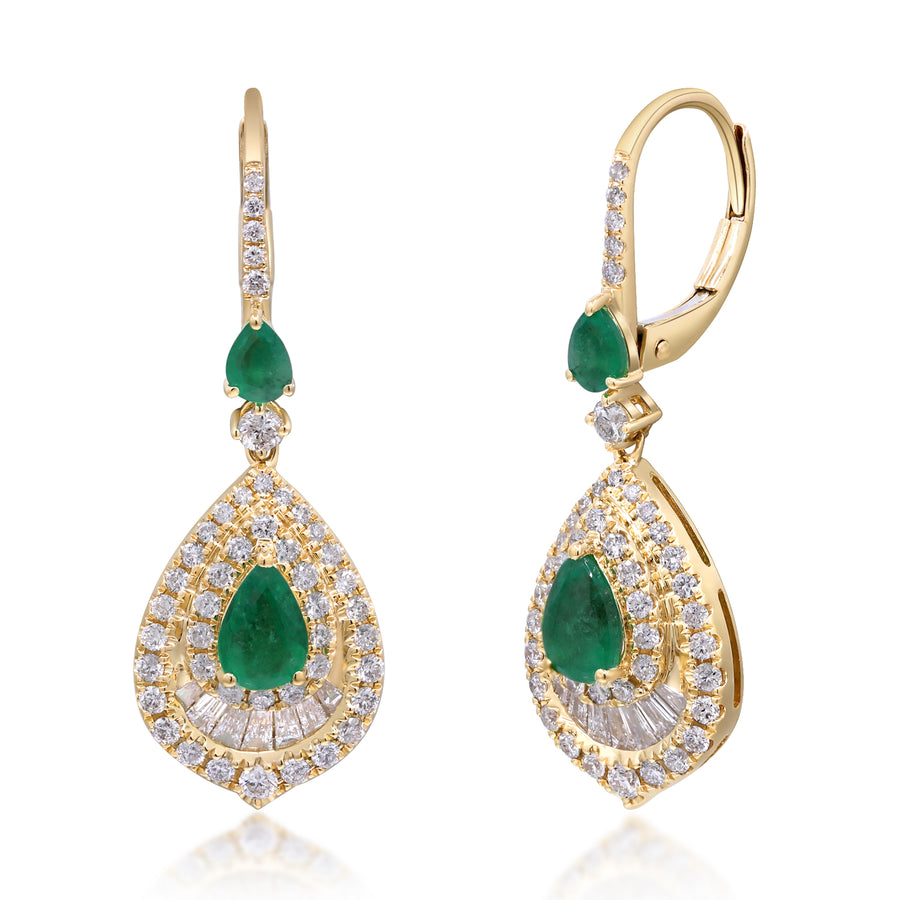 Lydia 14K Yellow Gold Pear-Cut Emerald Earrings