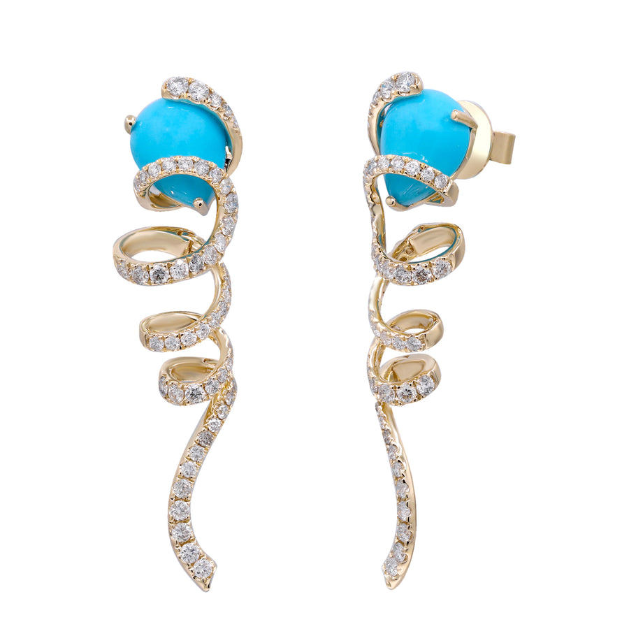 14K Yellow Gold Turquoise Earrings