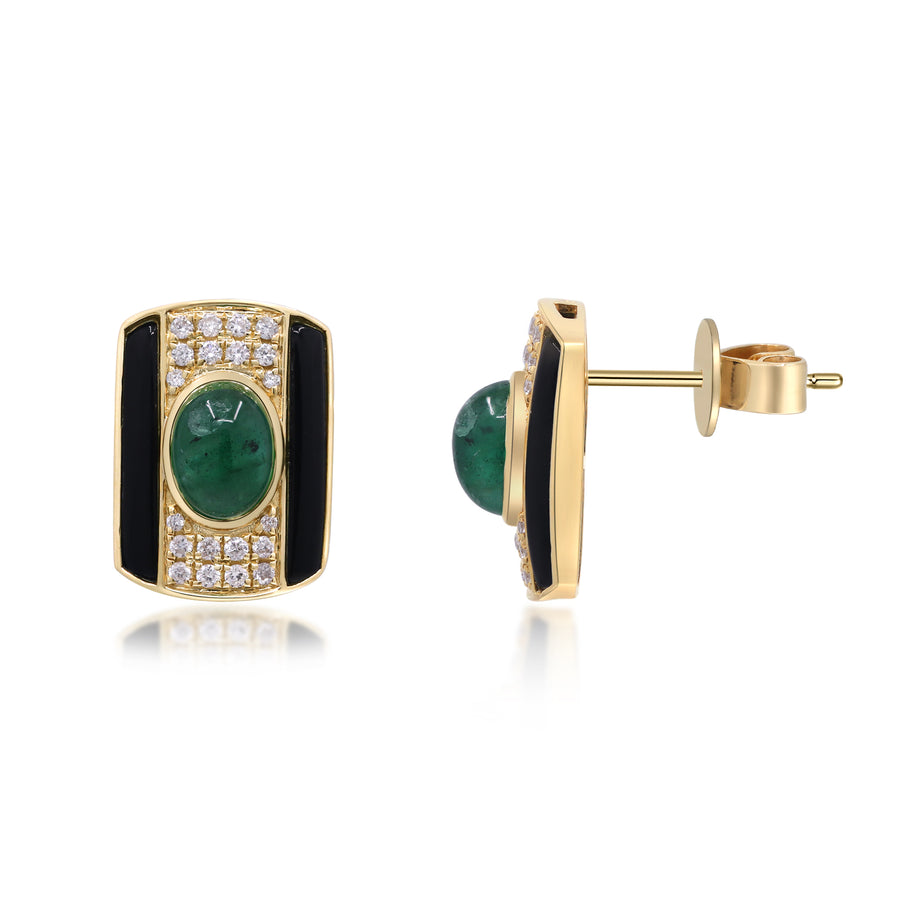 Quinn 14K Yellow Gold Oval-Cab Emerald Earrings