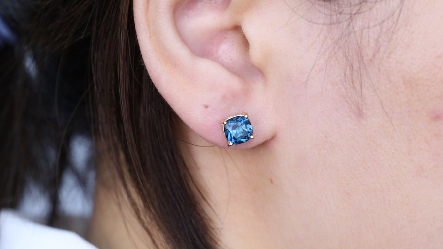 14K Yellow Gold London Blue Topaz Earrings