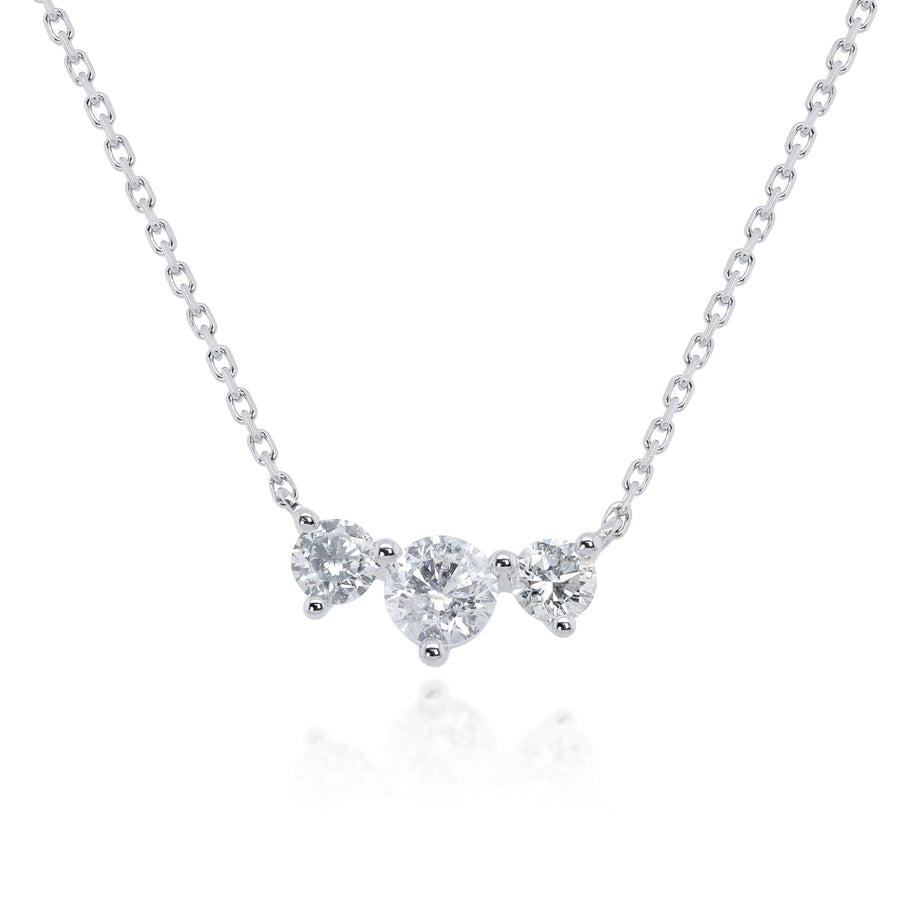 14K White Diamond Solitaire Cluster Necklace