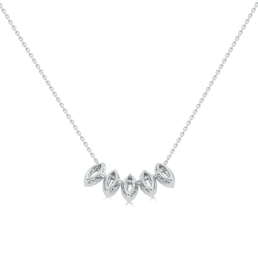 14K White Diamond Baguette-cut Diamonds Cluster Necklace