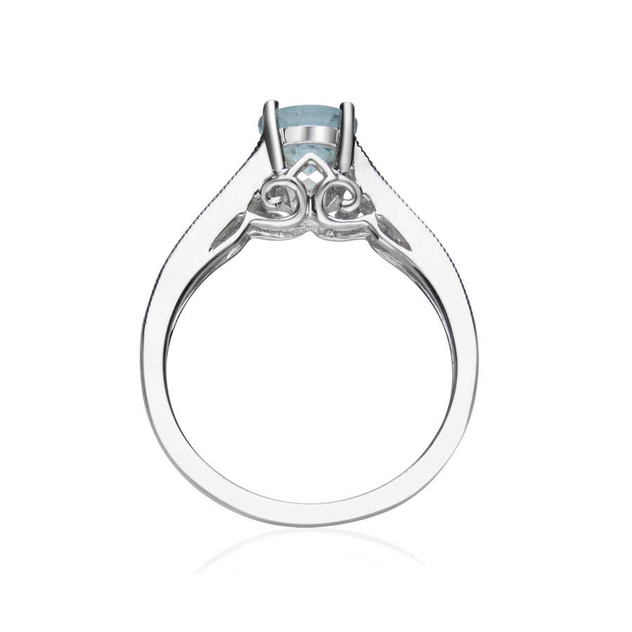14K White Gold Blue Aquamarine & Diamond  Ring