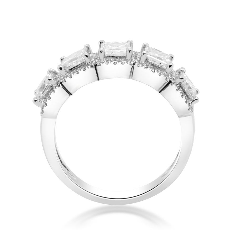 18 Karat White Gold Round & Princess - Cut White Diamond Ring