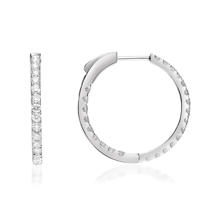 14K White Gold Circle Hoop Diamond Earrings