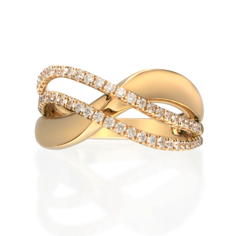 14 Karat Yellow Gold Criss Cross Diamond Ring