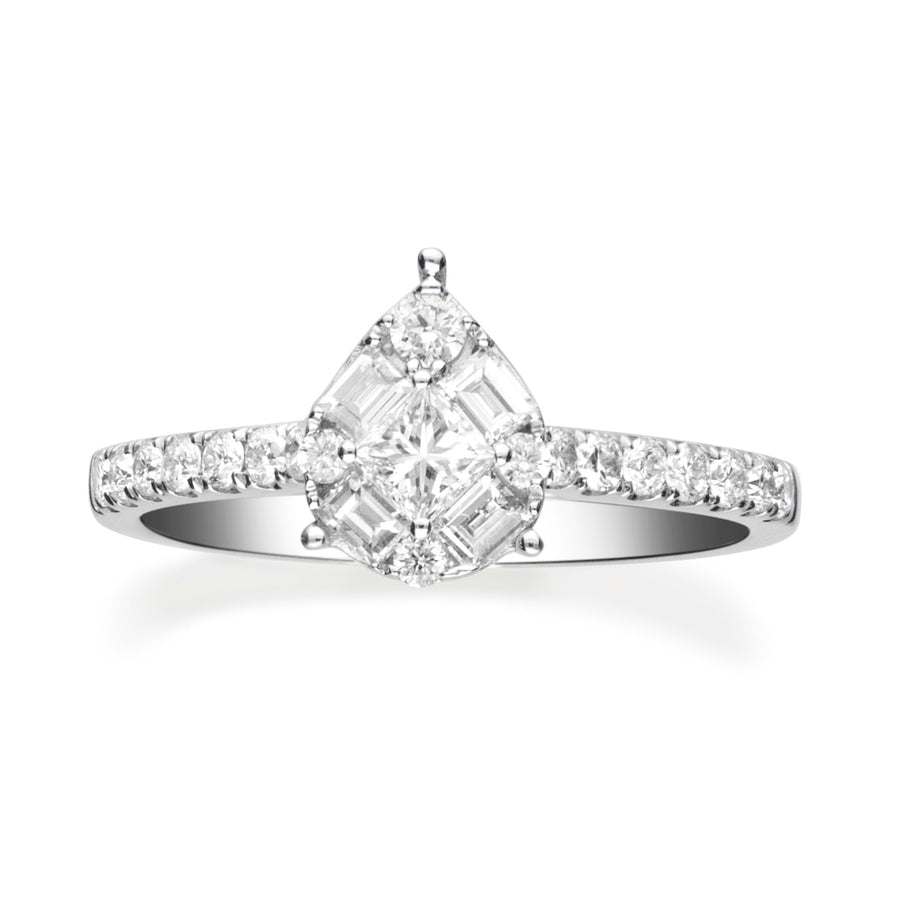 14 Karat White Gold Cluster Diamond Engagement Ring