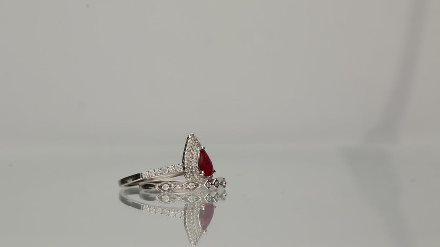 14K White Gold Ruby Diamond & Ring