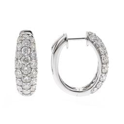 14K White Diamond Triple Row Huggie Hoop Earrings