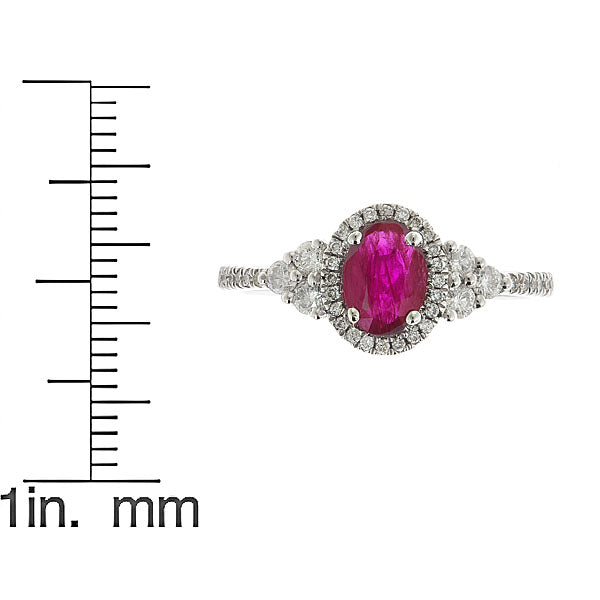 14K White Gold Ruby & Diamond Halo Ring