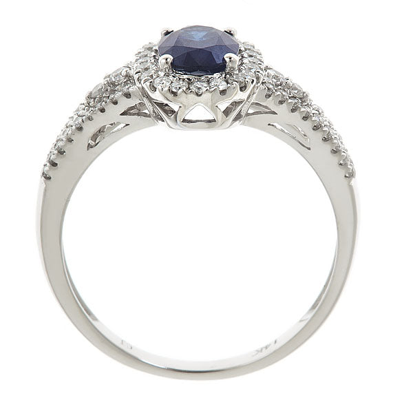 14K White Gold Sapphire & Diamond Oval Ring