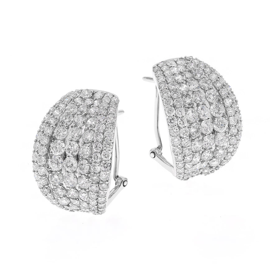 14K White Diamond Multi Row Hoop Earrings