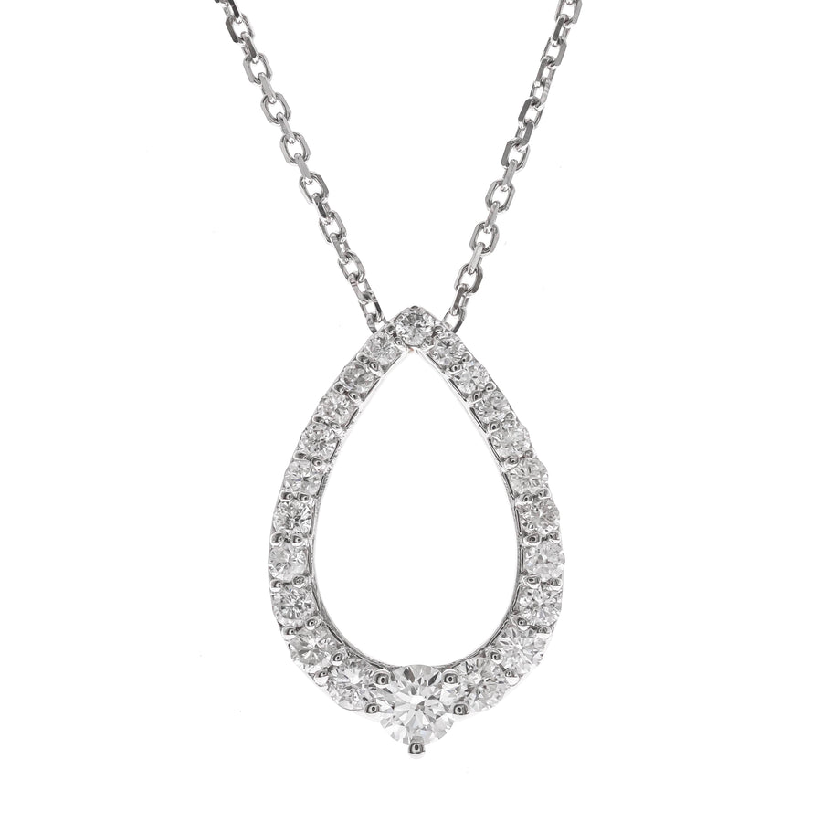 14K White Diamond Pear Shape Pendent Necklace