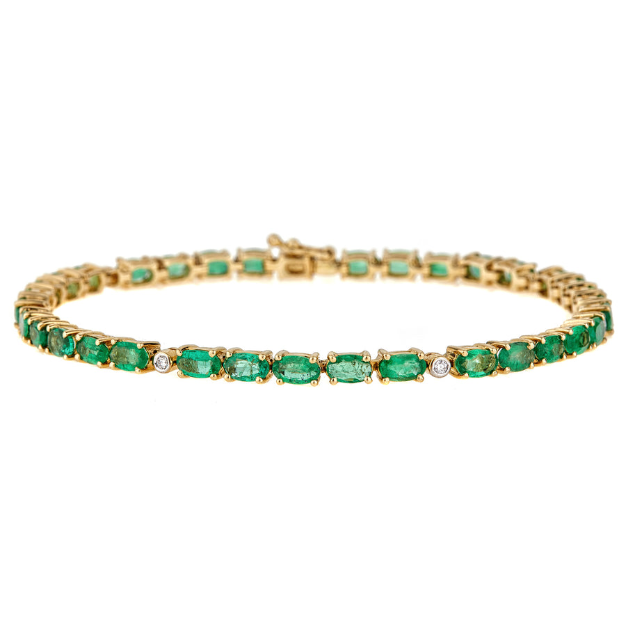 14K Gold Emerald & Diamond Tennis Bracelet