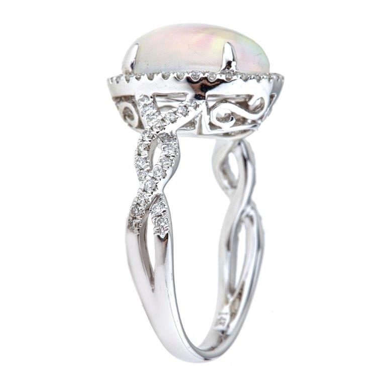 14K White Gold Ethiopian Opal & Diamond Ring