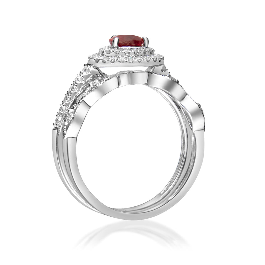 14K White Gold Ruby Diamond & Ring