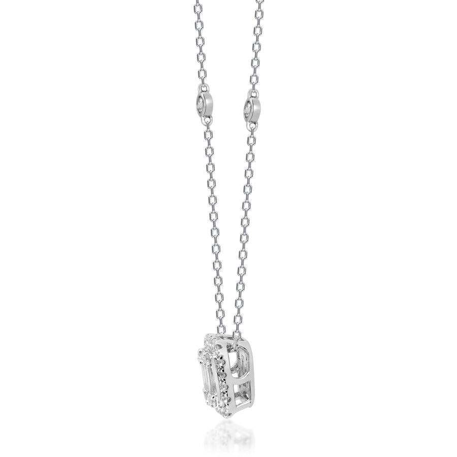 14K White Gold Baguette Cluster Necklace