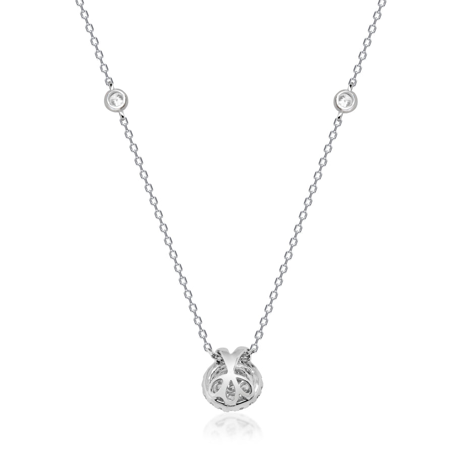 14K White Gold Round Diamond Cluster Necklace