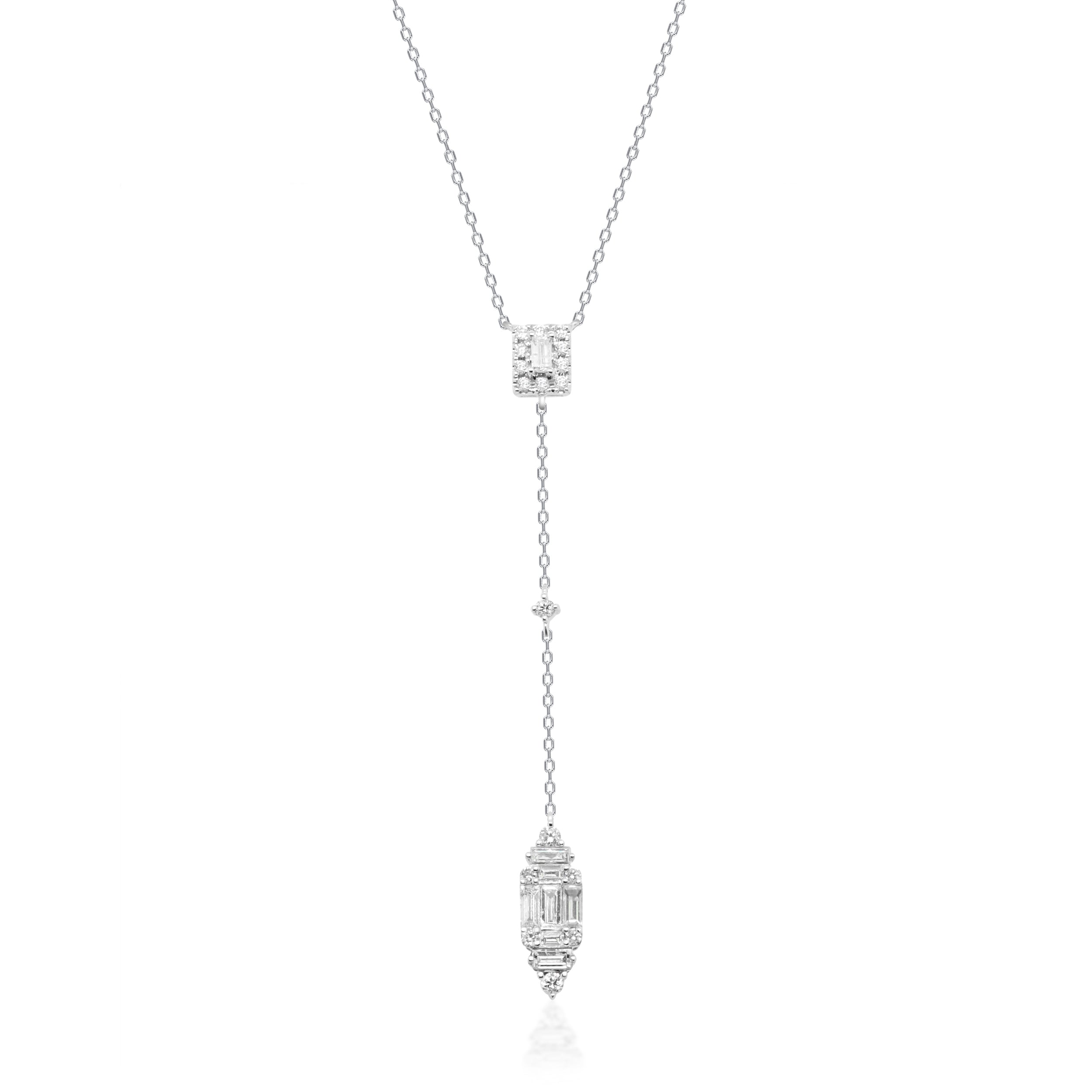14K White Gold Baguette Drop Necklace