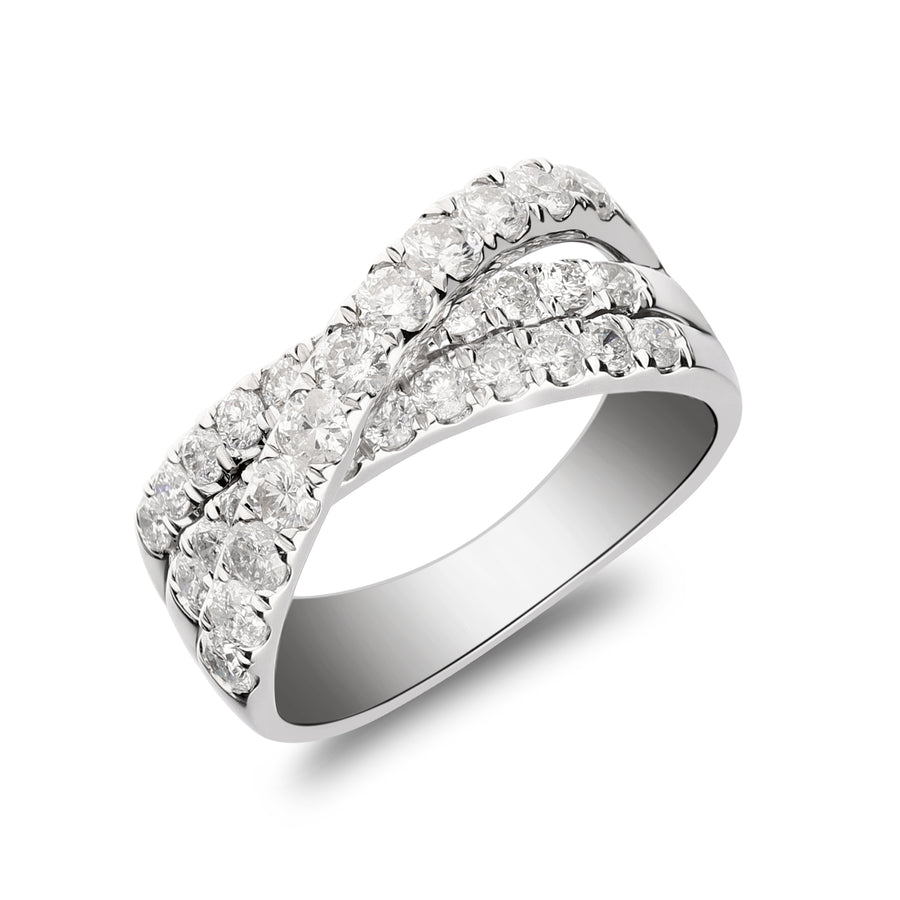 14K White Gold Round Diamond Criss Cross Ring