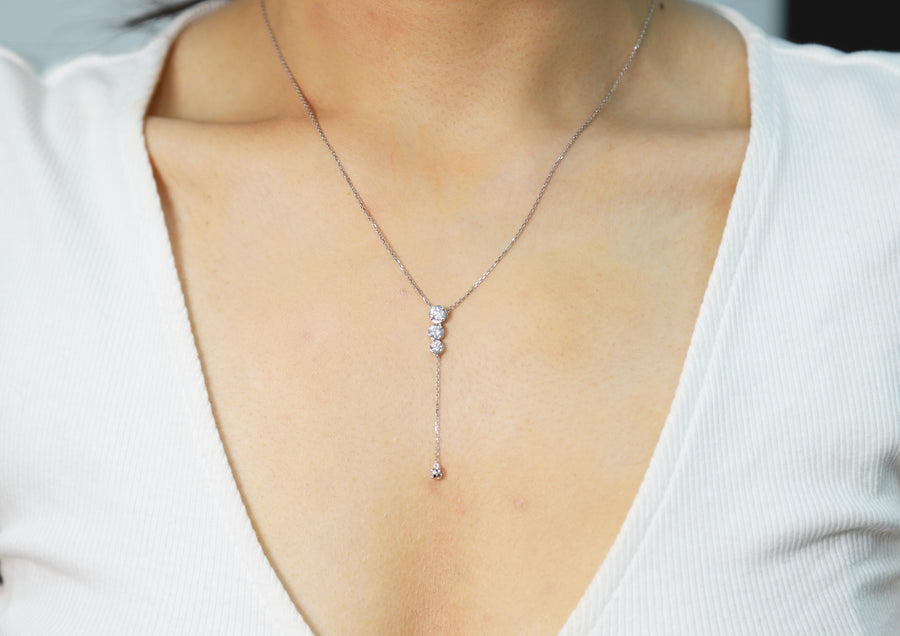 14K White Gold Delicate Chain Diamond Necklace
