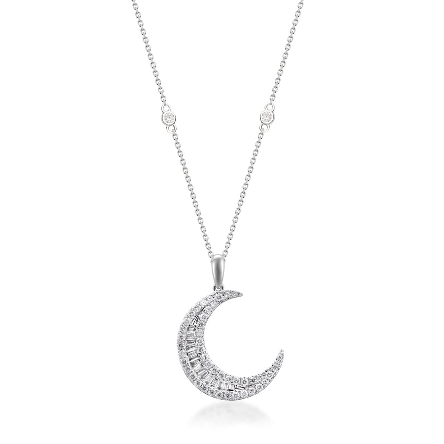 14 Karat White Diamond Crescent Moon Pendent