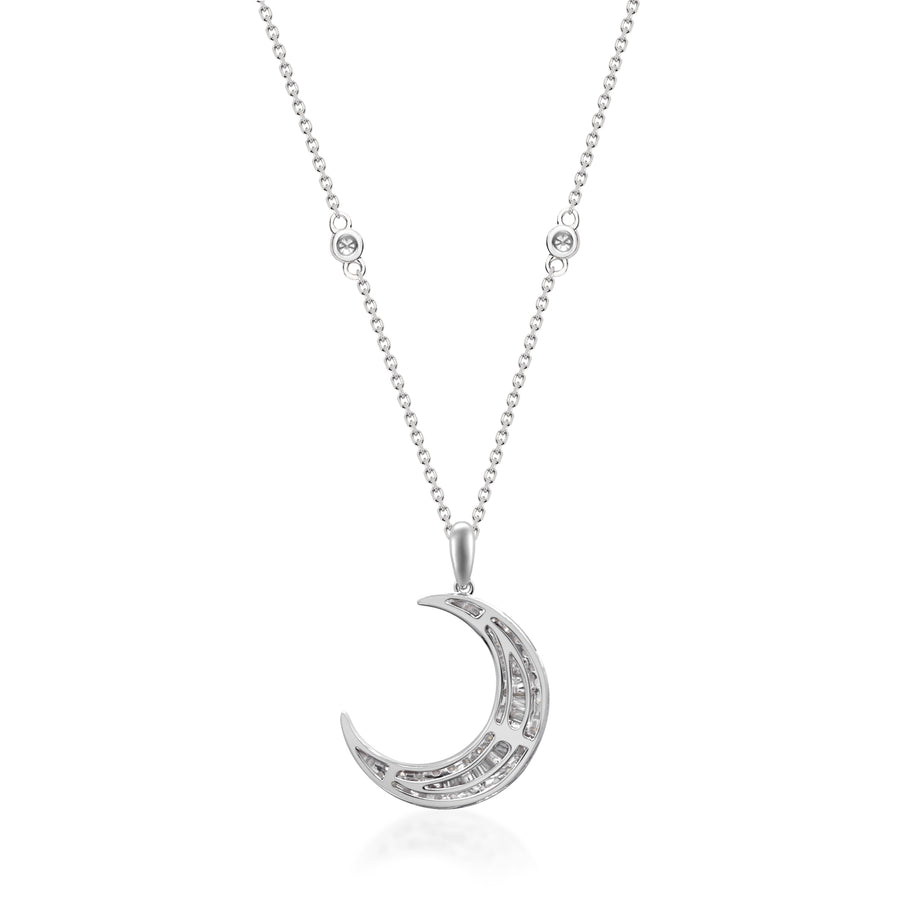 14 Karat White Diamond Crescent Moon Pendent