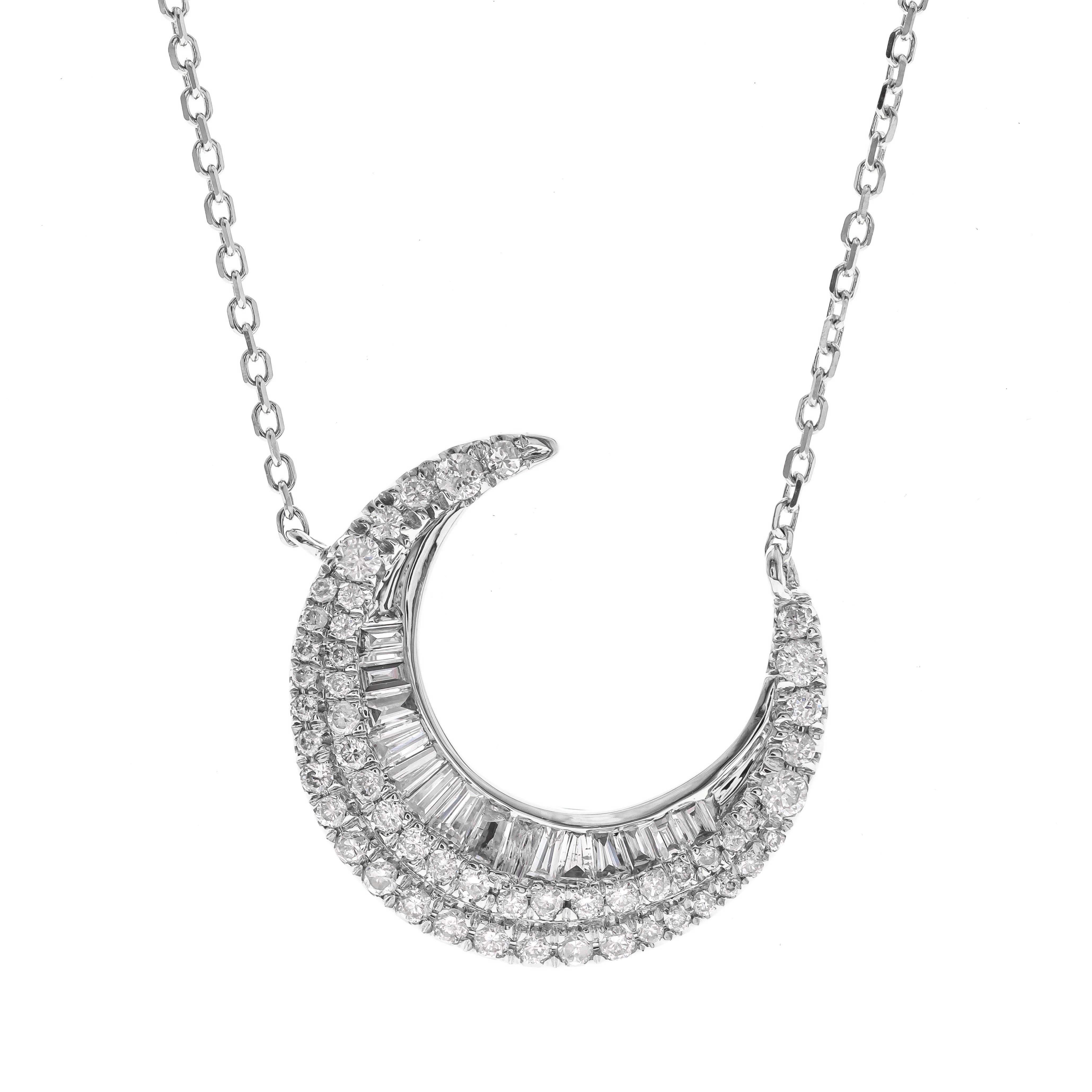 14 Karat Half Moon white Diamond  Pendent