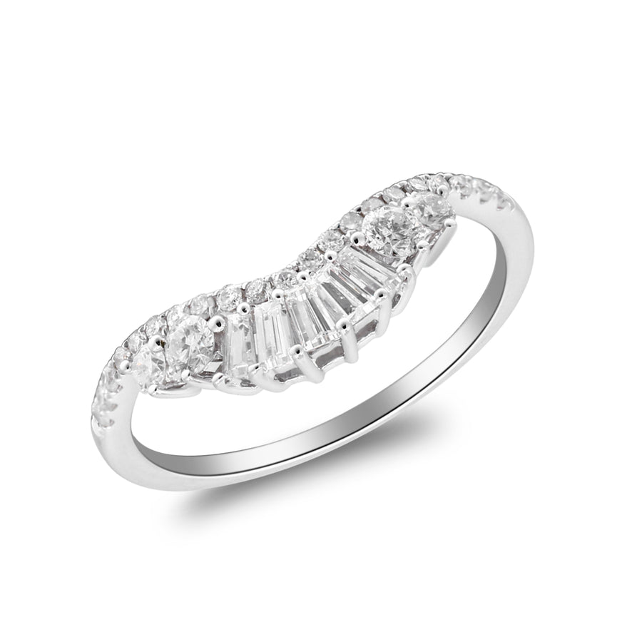 14 Karat White Gold Round & Baguette White Diamond Ring