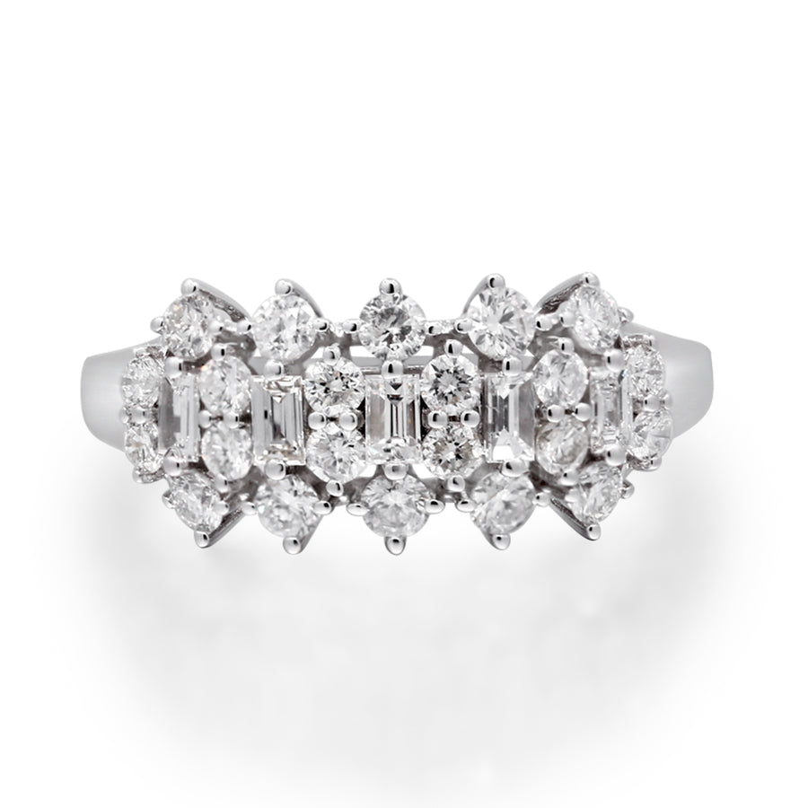 14 Karat White Gold Round & Baguette-Cut White Diamond Ring
