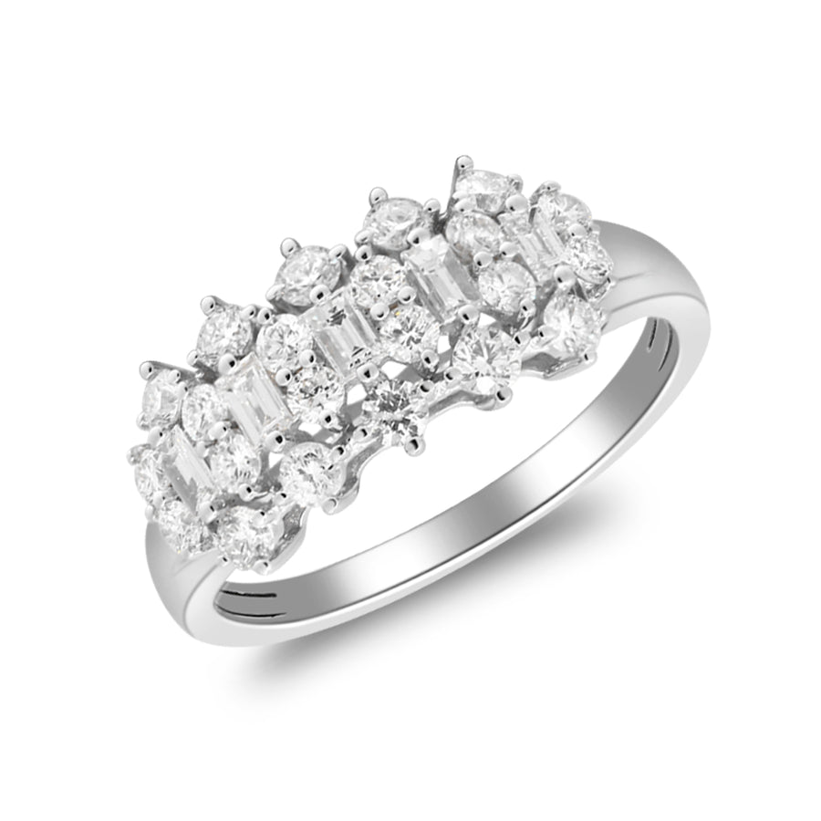 14 Karat White Gold Round & Baguette-Cut White Diamond Ring