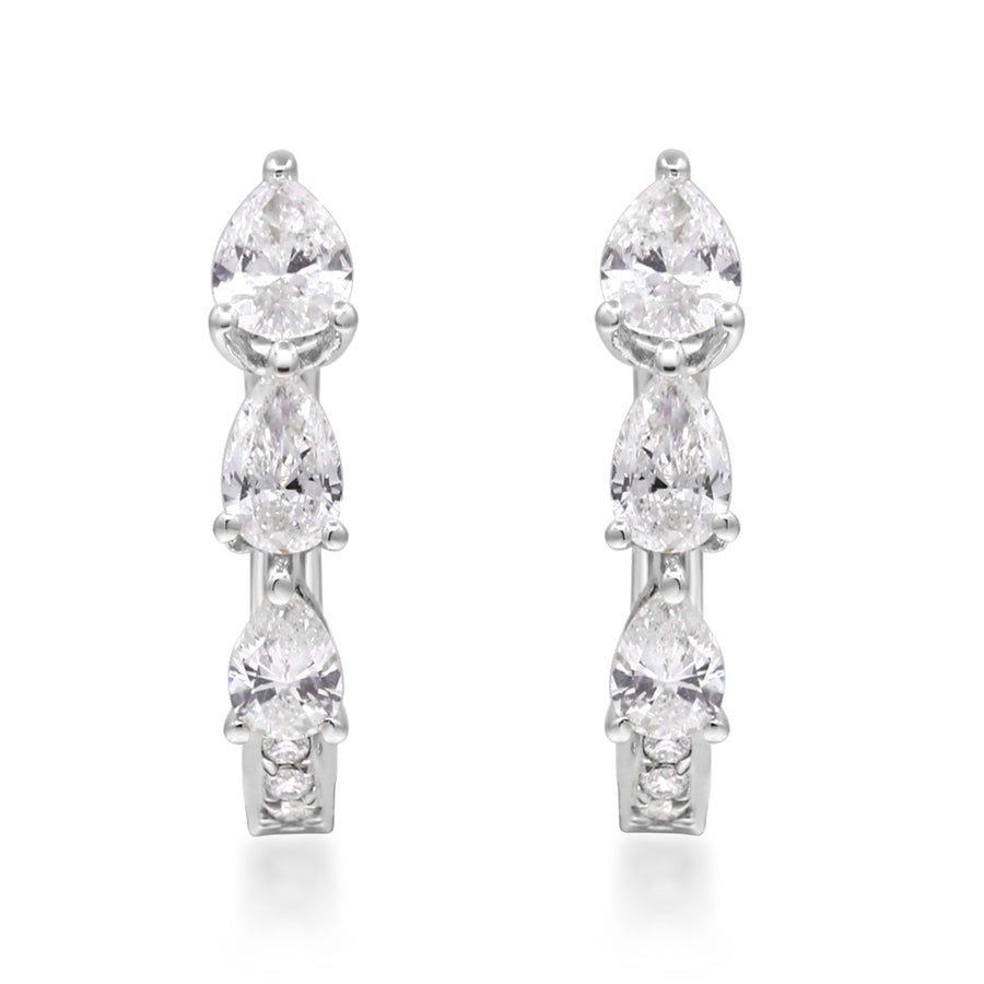 14K White Diamond Hoop Earrings