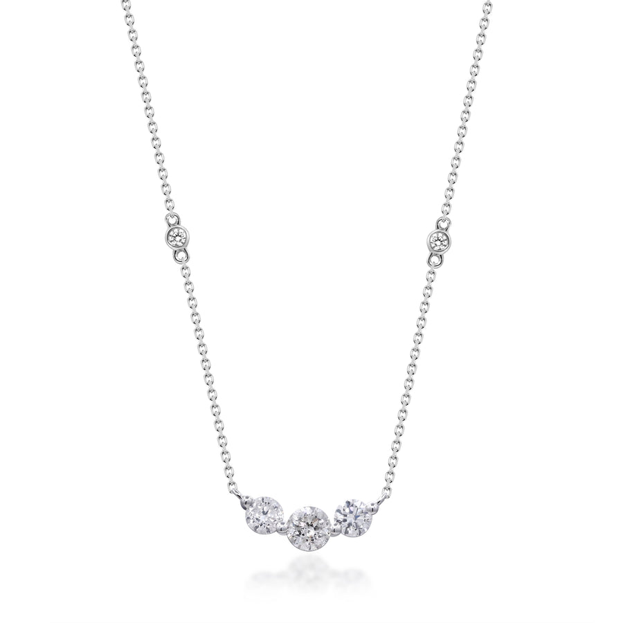 14K White Triple Bead Diamond Cluster Necklace