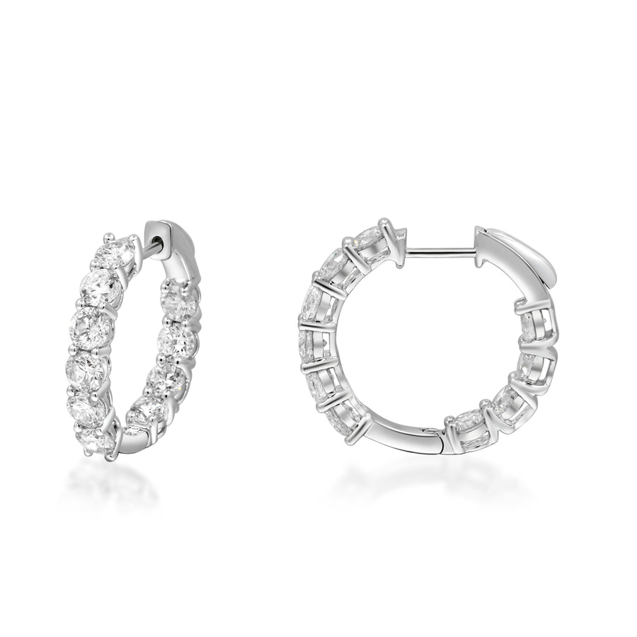 14K White Diamond Inside Out Round Hoop Earrings