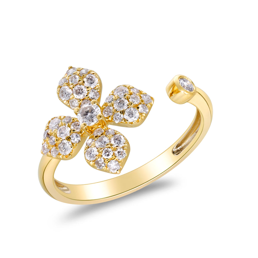 14K Yellow Gold Blooming Flower Diamond Ring