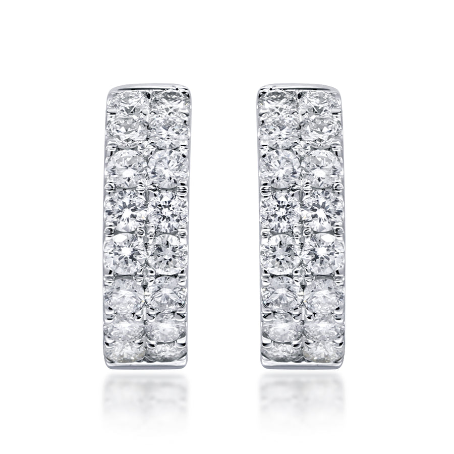 14K Two-Row White Diamond Hoop Earrings