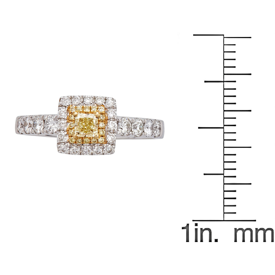 18K Two-tone Gold Yellow & White Diamond Double Halo Square Ring