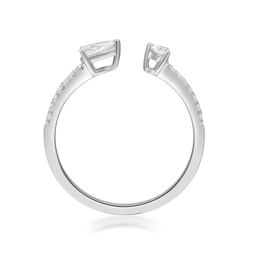 14 Karat Pear & Round  Shaped White Diamond Open Ring