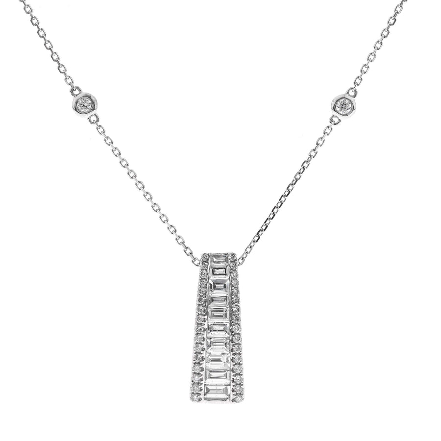 14 Karat White Gold Bar Diamond  Necklace