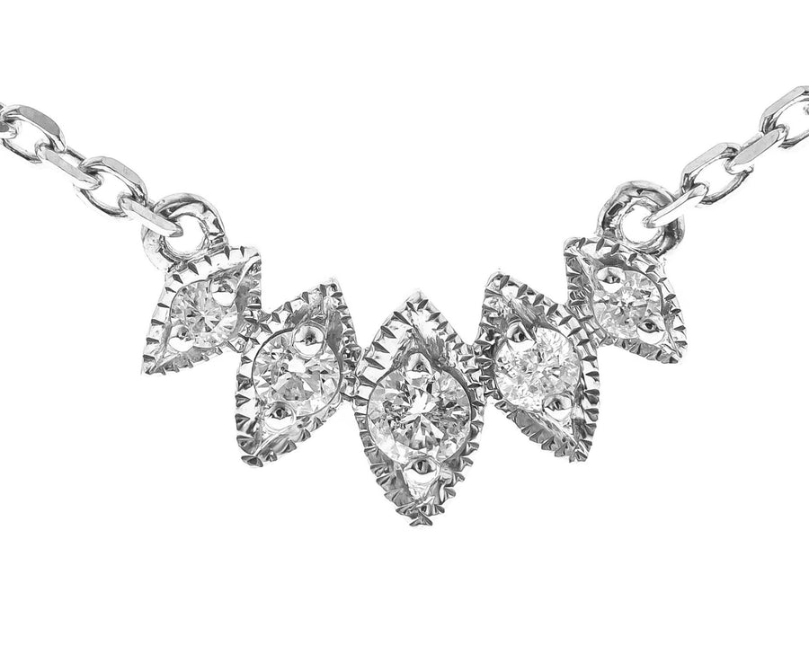 14K White Diamond Baguette-Cut Diamond Cluster Necklace