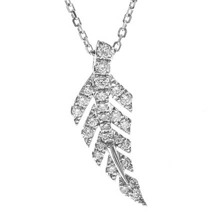 14 Karat White Diamond Elegant Single Leaf Pendent
