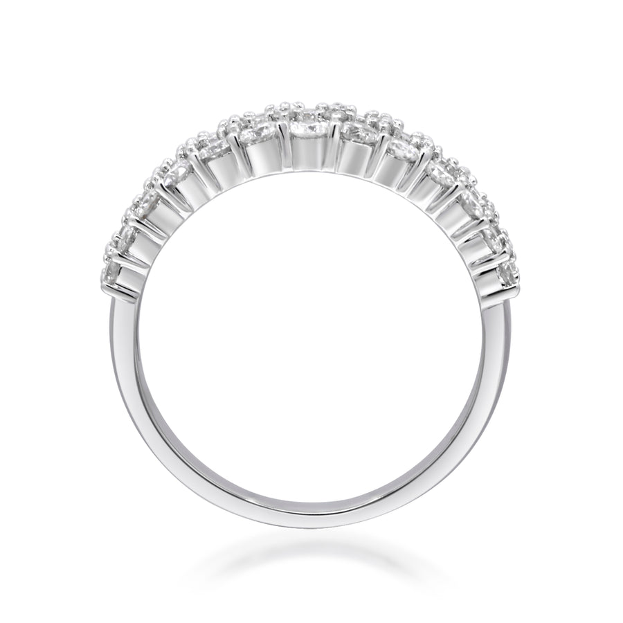 14 Karat White Gold Three Row Diamond Wrap ring