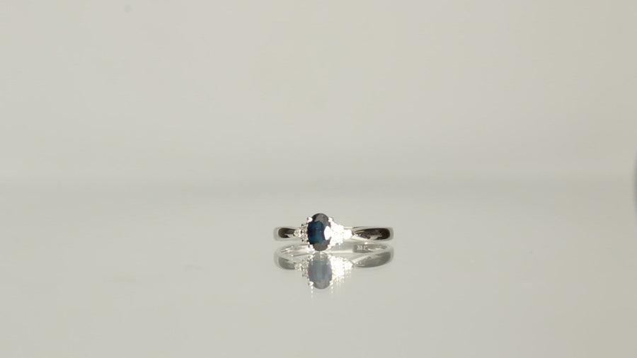 14K White Gold 4x6 mm Oval Cut Blue Sapphire & Diamond Ring